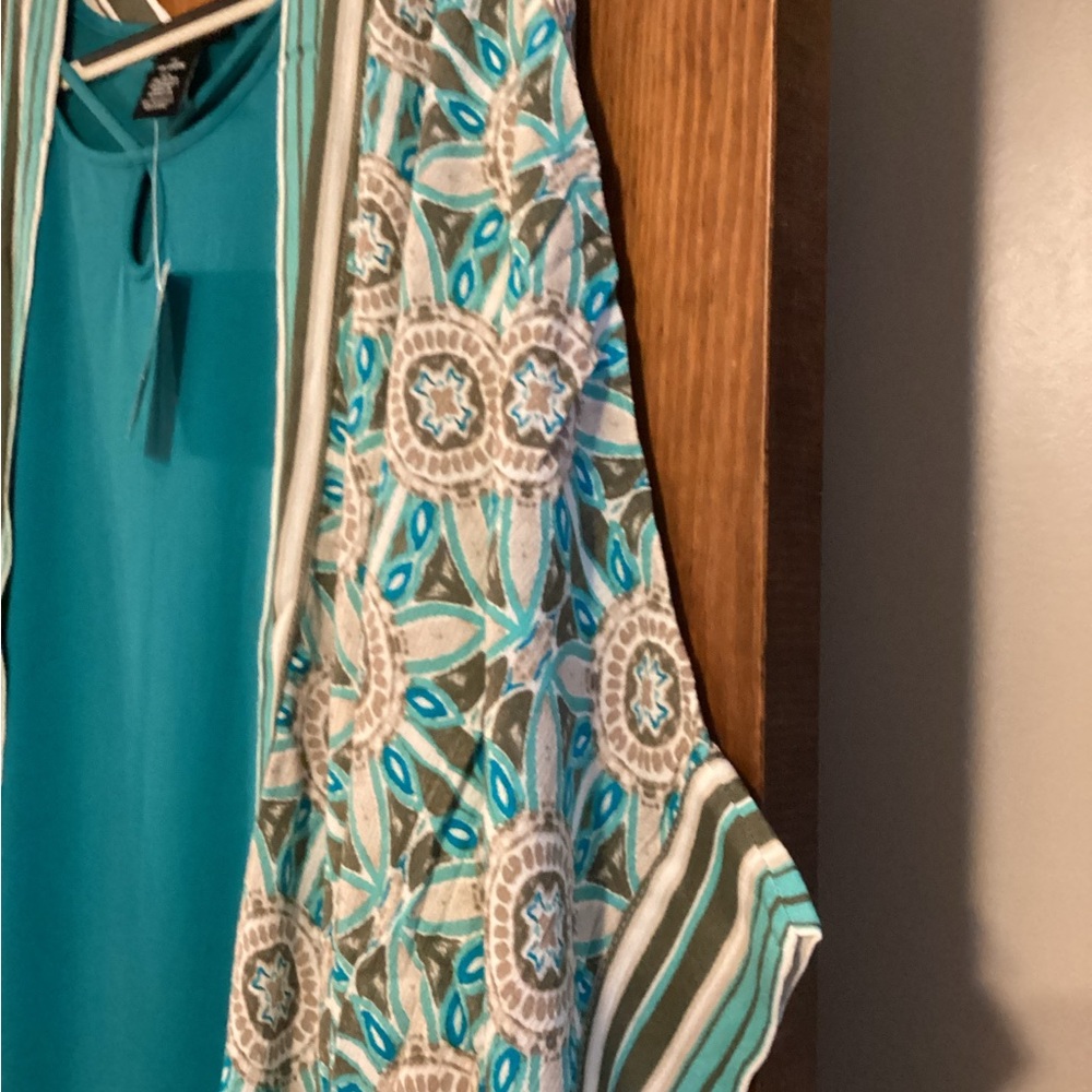 Catherine’s Teal and Brown Patterned Kimono with sleeveless sundress